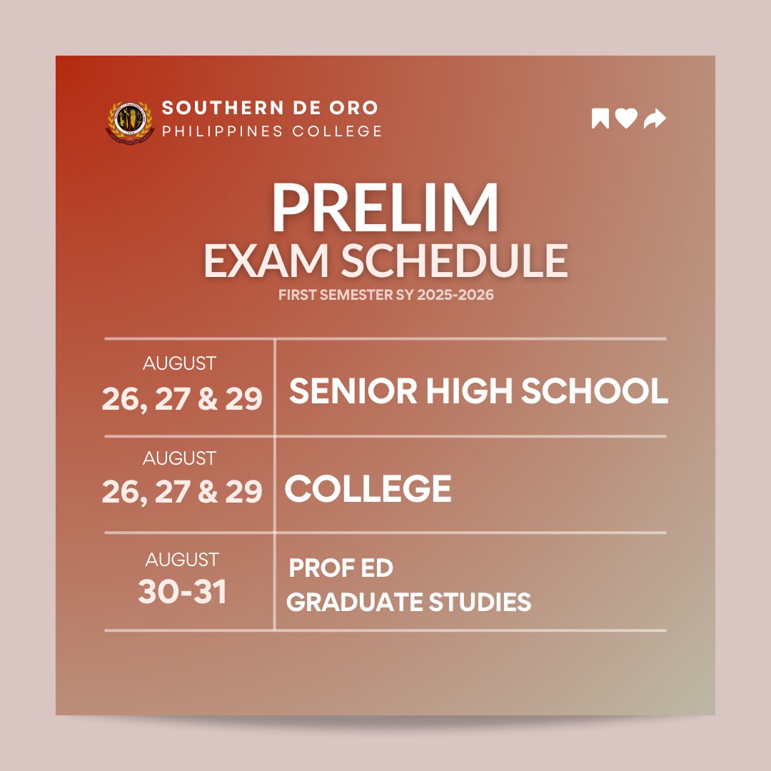 Prelim Exam Schedule – 1st Semester SY 2025 – 2026