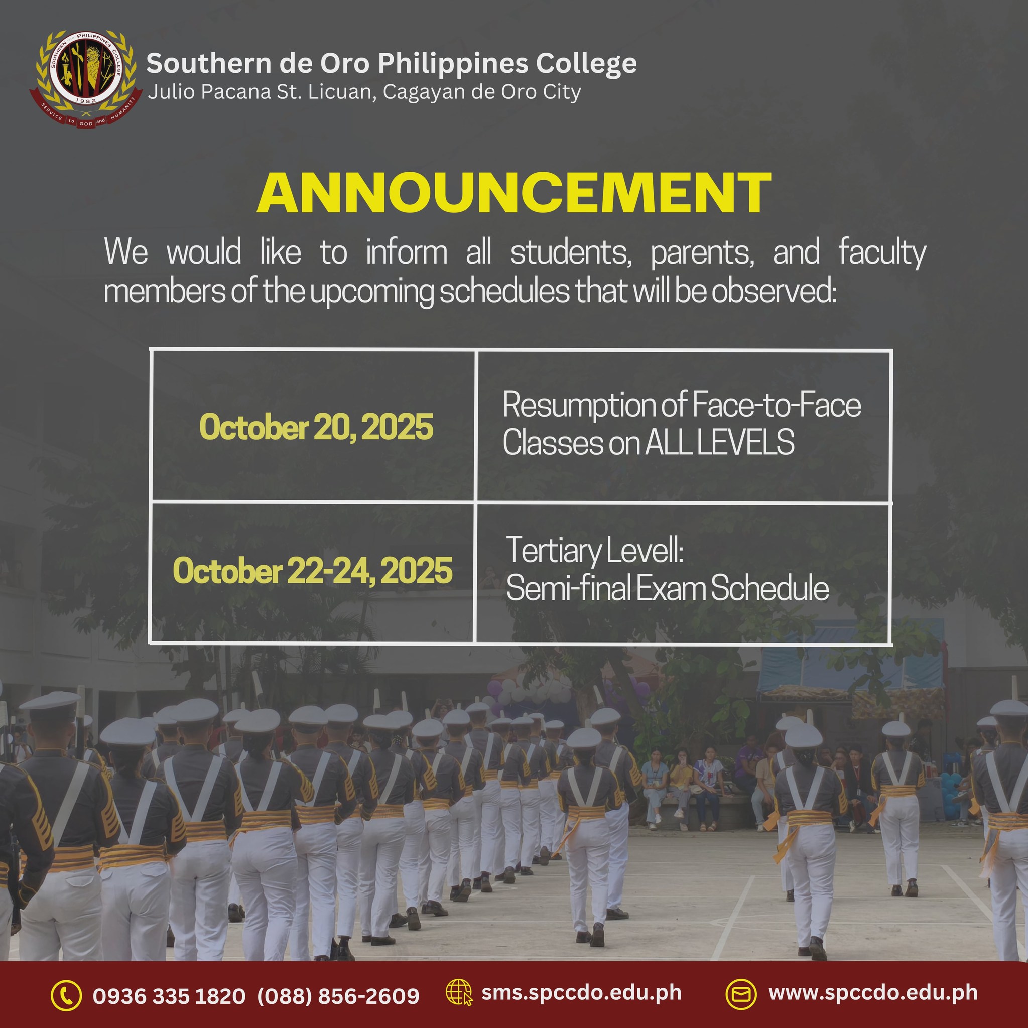 Announcement: Face-to-Face Classes Resume October 20, 2025