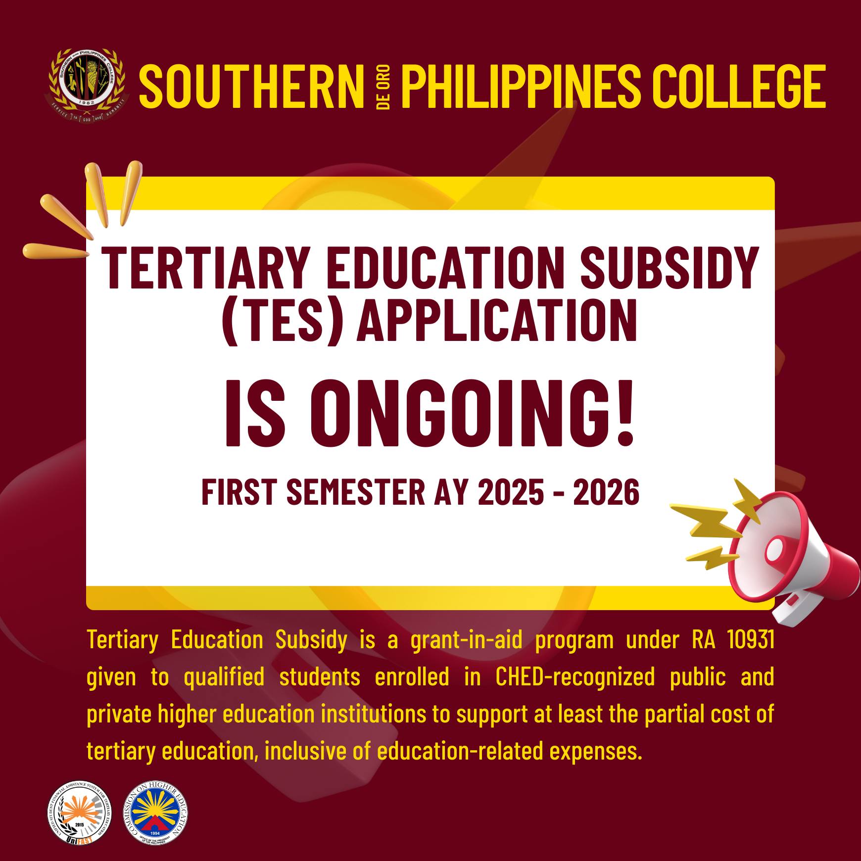 TES Application for the First Semester AY 2025–2026 is now ONGOING!