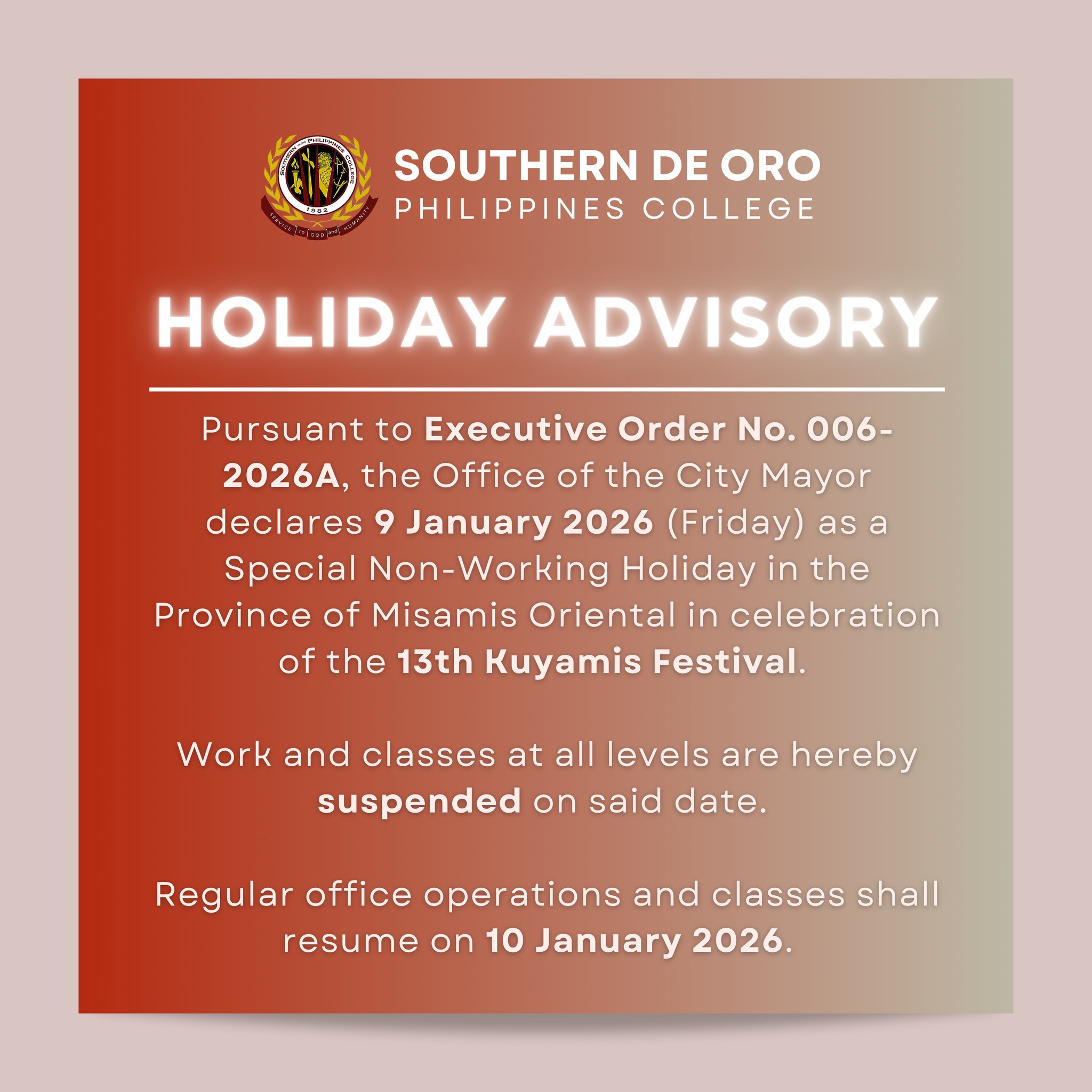Holiday Advisory – 13th Kuyamis Festival